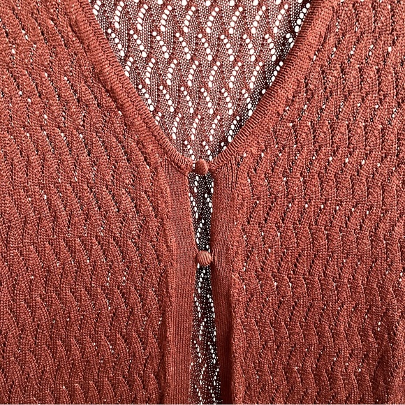 ANTHROPOLOGIE | PILCRO POINTELLE SWEATER DUSTER LONG CARIDGAN IN BROWN MEDIUM - Picture 7 of 10